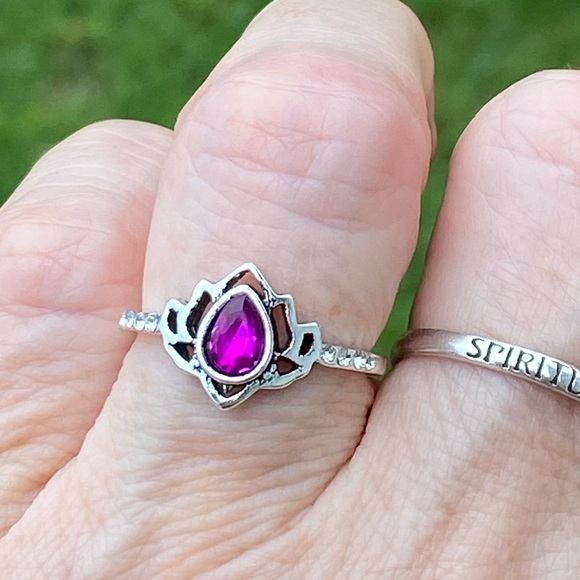 Lotus ring silver plated fuchsia pink zircon crystal accent sz 8 - Picture 12 of 12